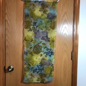 3/$15 Floral Textured Silk Oblong Scarf Yellow Blue Red Excellent